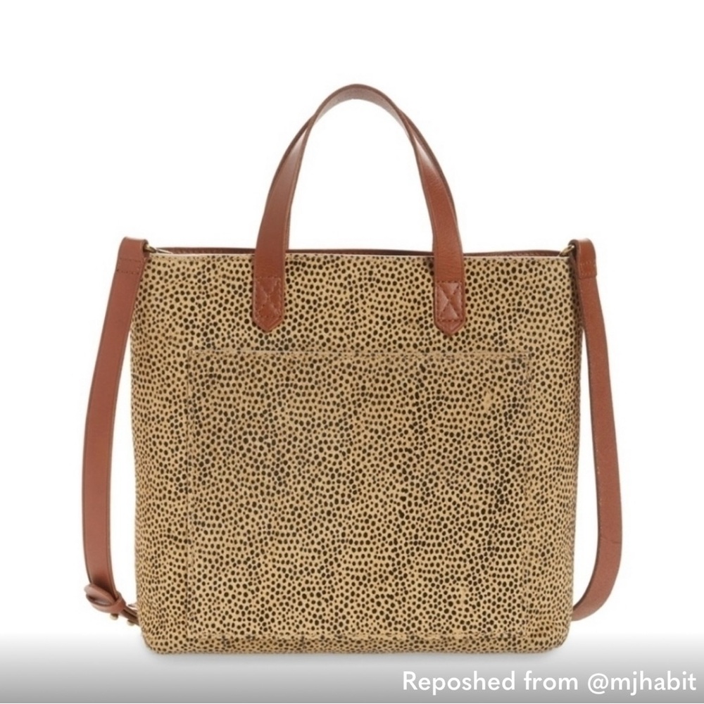 MADEWELL THE ZIP-TOP TRANSPORT CROSSBODY BAG IN SPOTTED CALF HAIR.